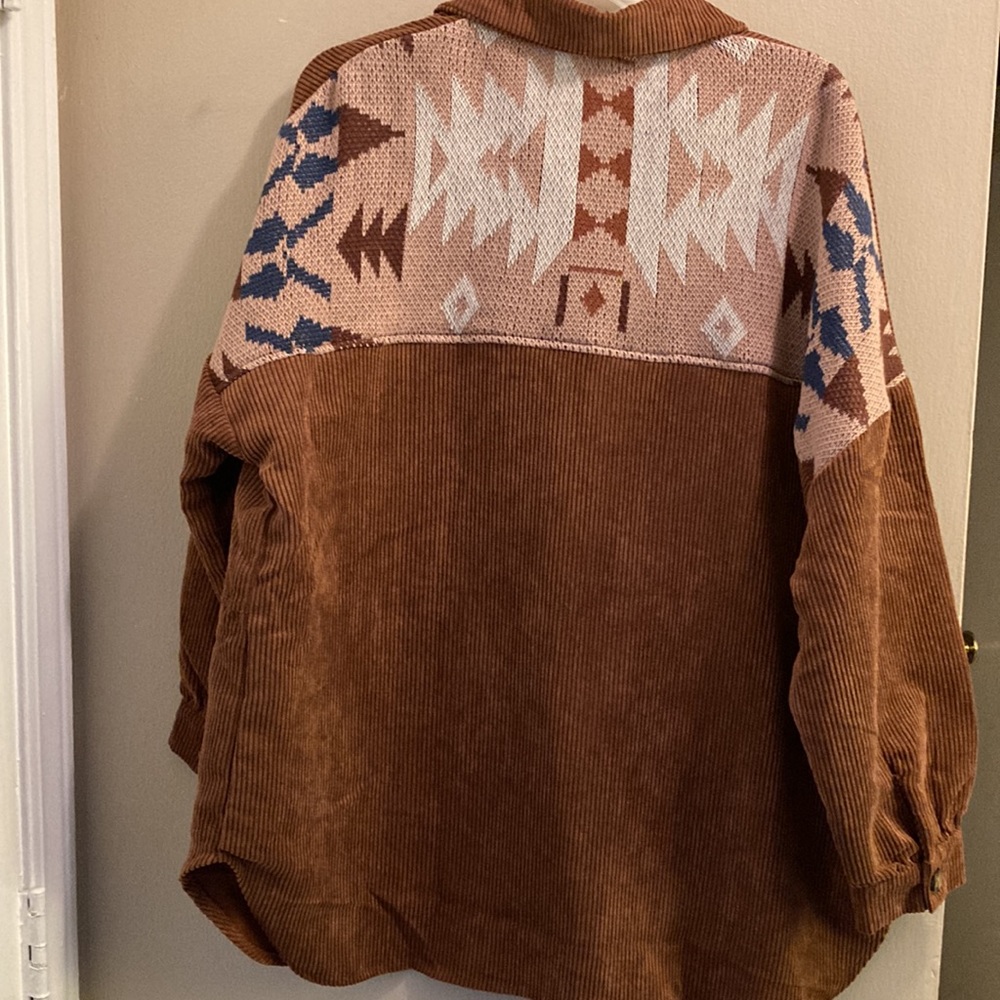 Pink Lily Rust Colored Shacket With Aztec Print S… - image 2